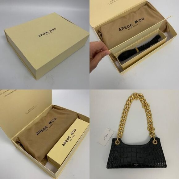 croc embossed faux leather Shoulder Bag for Women PU chunky chain adjustable nwt - Picture 2 of 11